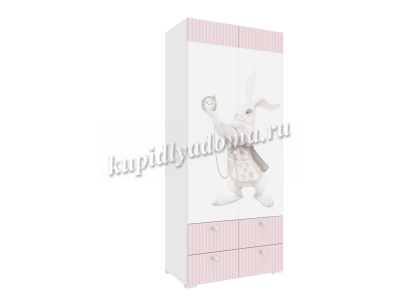 Шкаф комбинированный Алиса с 2 дверями и ящиками 332.22 исп.3 (Белый/Розовый)