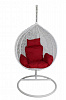 Кресло подвесное маленькое Кокон F-03 (Белый ротанг/Красная подушка)