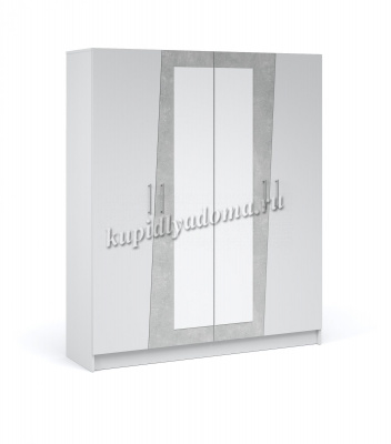 Шкаф Антария 4-х дверный с зеркалом (Белый жемчуг/Ателье светлый)